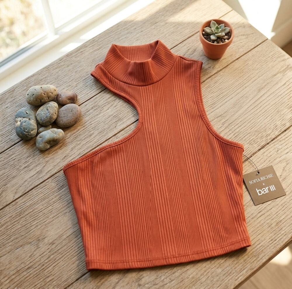 Sofia Richie x Bar III Cutout Crop Top - Size S - NWT Rust Brown